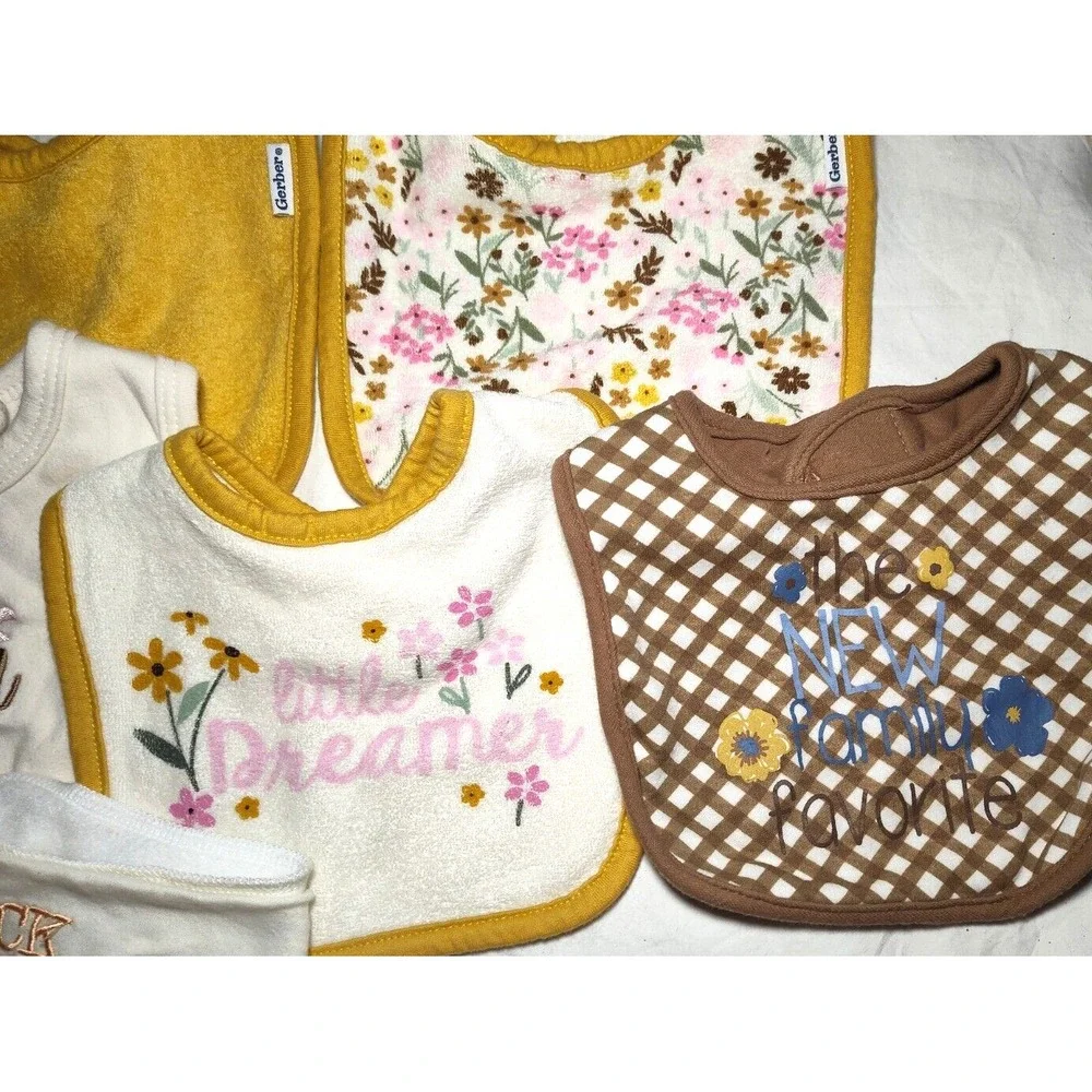 Baby Girl 6pc Bib‎ Lot So Loved Dreamer Floral New Family Favorite Gerber